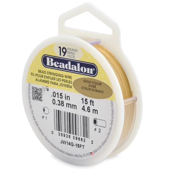 Beadalon® 0.38mm Gold 19 Strand Bead Stringing Wire, 15ft.